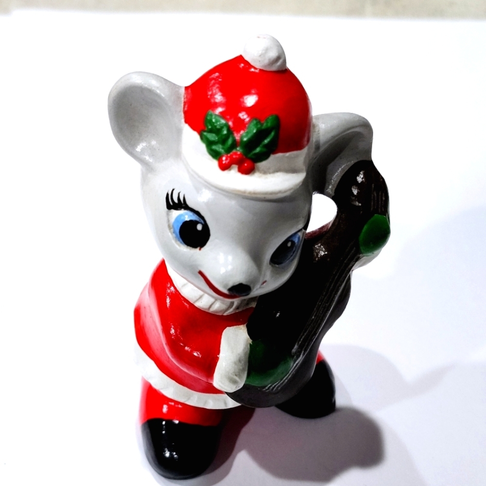 Napco Christmas Gray Mice Musician Small Guitar Santa Dressed Japan